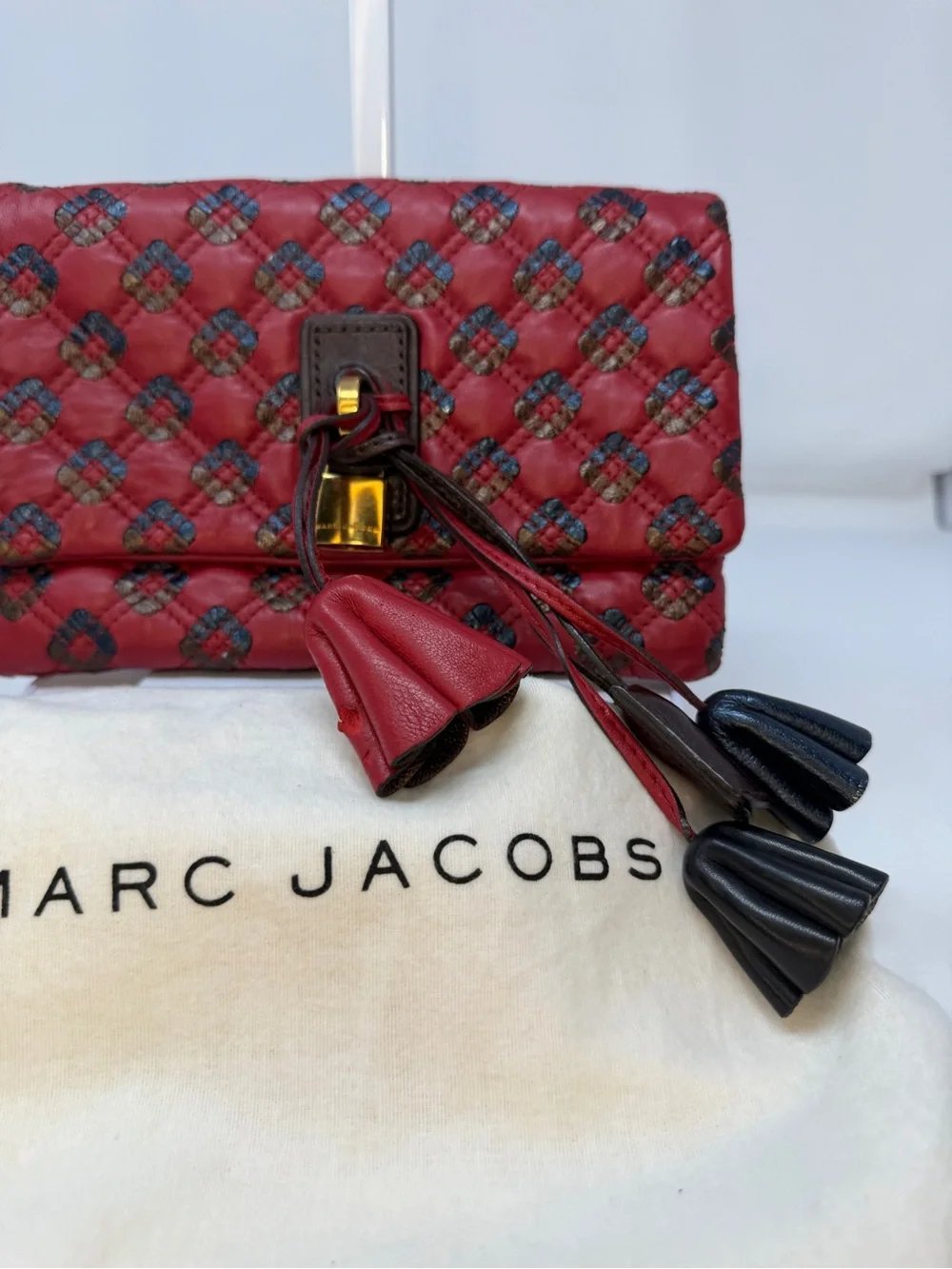 Marc Jacobs Memphis Tassel Padlock Pochette Clutch Bag Quilted Leather